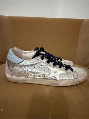 Golden Goose Metallic Snake-Embossed Sneaker in Gold, Pink & Black